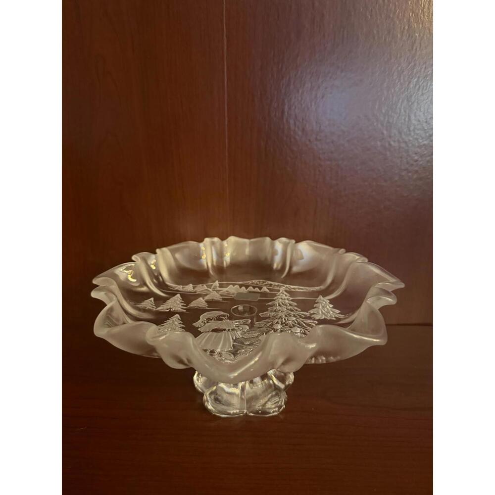 Mikasa Frosted Glass Christmas Tree‎ Plate with Footed Pedastal